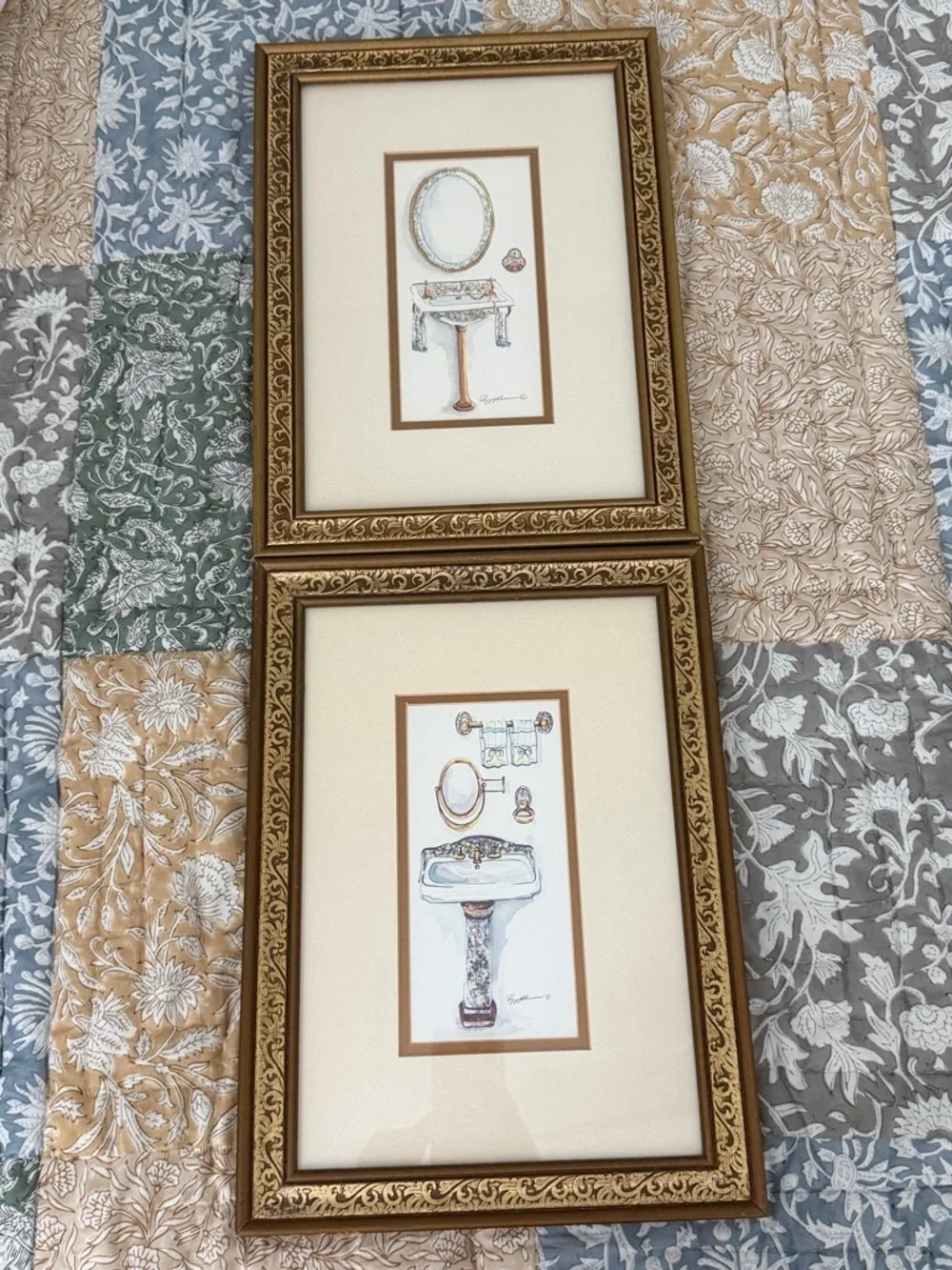Peggy Abrams Vintage Art Set - 2 Gold Ornate Frames Cottagecore French Country